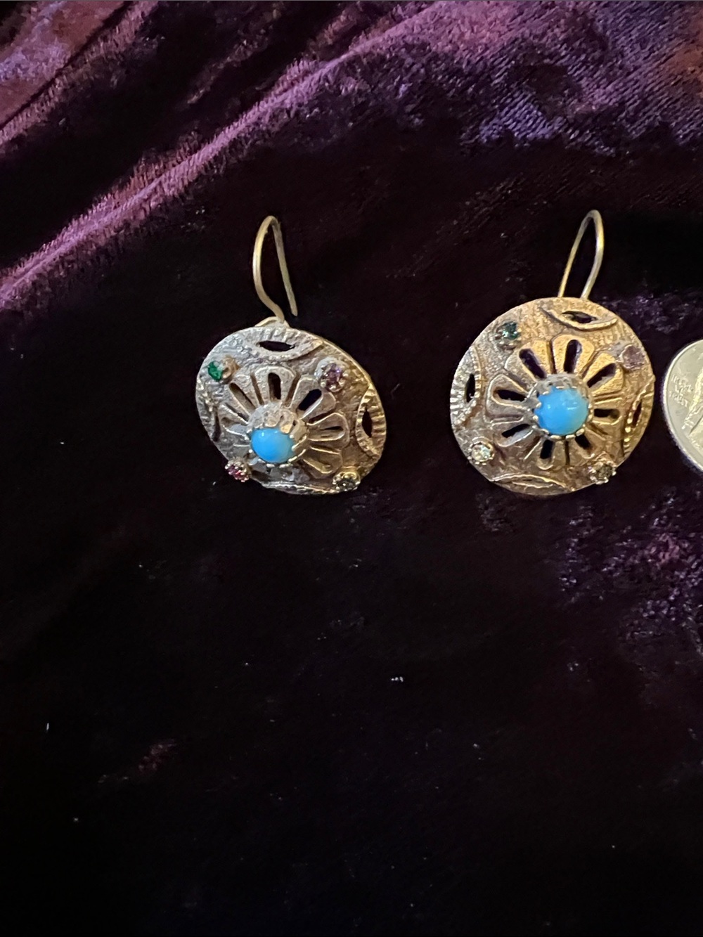Turkish pierced earrings with semiprecious stone accents